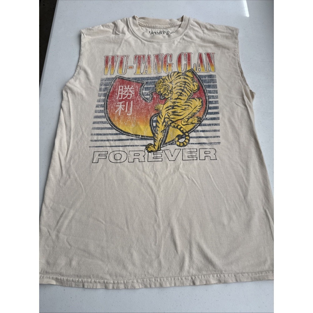 wu tang forever shirt Sleeveless Tan Sz Med 100% Cotton Tiger Beige